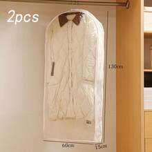 White Compressible Garment Dust Cover, Transparent Visible Suit Protector, Dust-Proof And Moisture-Proof Material With Hooks, Space-Saving Suit/Jacket/Outerwear/Down Jacket Garment Cover, Suitable For Bedroom Closet/Walk-In Closet/Seasonal Storage/Moving/Travel, Durable Lightweight Reusable Clothing Organization Bag