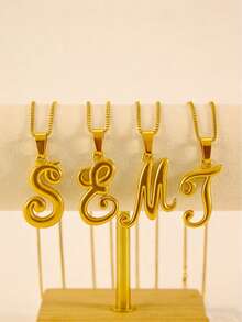 MECYLIFE 1pc Personalized Letter Necklace, Stainless Steel Women Jewelry Name Necklace, Versatile Daily Wear - Yellow Gold - View 2