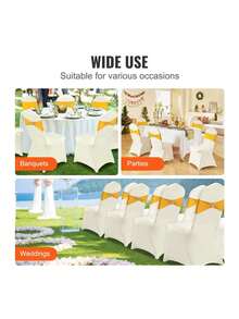 50Pcs To 150Pcs Spandex Chair Covers White Or Ivory Folding Kitchen Chairs Cover Universal Washable Slipcovers Protector Removable Chair Seat Covers For Wedding Party Dining Room Banquet Event - 象牙 - 查看 6