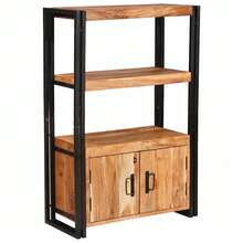 Bibliothèque vidaXL avec portes en bois d'acacia massif et métal Marron - Tabac - Voir 3