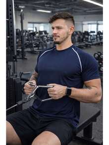 Men's Dry Fit Sports Shirt For Gym, Quick-Drying, Breathable, For Daily Use. - Màu xanh hải quân - Xem 1