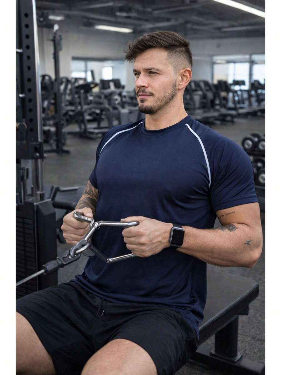 Men's Dry Fit Sports Shirt For Gym, Quick-Drying, Breathable, For Daily Use. - Màu xanh hải quân - Xem 1