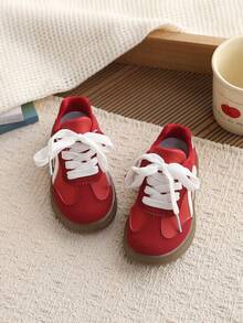 1双婴儿真皮休闲运动鞋，低帮户外多功能幼儿校鞋，春季款 - 紅色 - 查看 4