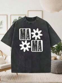 2026 Summer TopsWomen's Vintage Washed Distressed Printed T-Shirt-Men's 230g Washed Vintage Cotton T-Shirt - Tired Moms Club Graphic Print, Casual Short Sleeve Round Neck Tee, Funny Mother's Day Gift For Women, Machine Washable Summer Top, Casual Attire |   Playful Print |   Durable Fabric-Casual Round Neck Short Sleeve Cotton Street Wear Women'sTopsLoose And Comfortableshirt - Black 02 - 查看 12