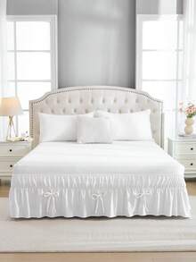 波西米亚风农舍床裙，饰有领结 - 整体白色，搭配白色领结，柔软透气，可机洗，卧室装饰，波西米亚风格装饰，农舍风格，领结床裙 - 白色 - 查看 3