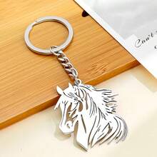 1pc New Stylish Hollow Horse Head Key Chain, Stainless Steel Keyring, Creative Personalized Accessory - Multicolor - View 12