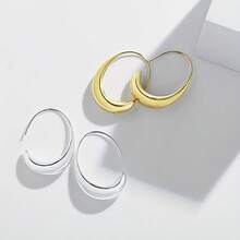 1 par de elegantes pendientes de aro de gota de agua curvados plateados en plata 925, adecuados para uso diario, fiestas y regalos - Dorado - Ver 5