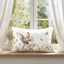 1pc Spring Easter Cute Rabbit & Egg Decorative Pillow Cover, Single-Sided Printed Peach Velvet, 30*50cm/40*60cm Cushion Cover Suitable For Modern Minimalist Sofa, Living Room Decor, Party Decoration, Gift - Multicolor - View 9