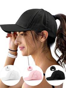 1pc Plain Solid Color Ponytail Baseball Cap For Women, Fashion Sports Visor Hat For Outdoor Sun Protection