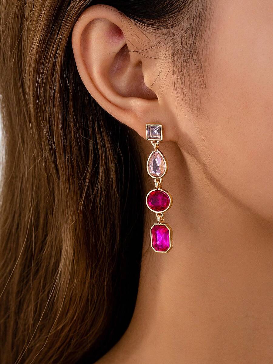 一对镶钻优雅耳环，适合女士日常及节日佩戴 - 彩色 - 查看 1