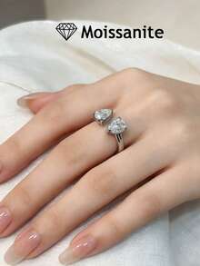 1pc 2ct Creative Double Stone Ring For Women, Eternal Love Gift For Partner, Wearable For Daily And Festivals, S925 Silver - Silver - View 2