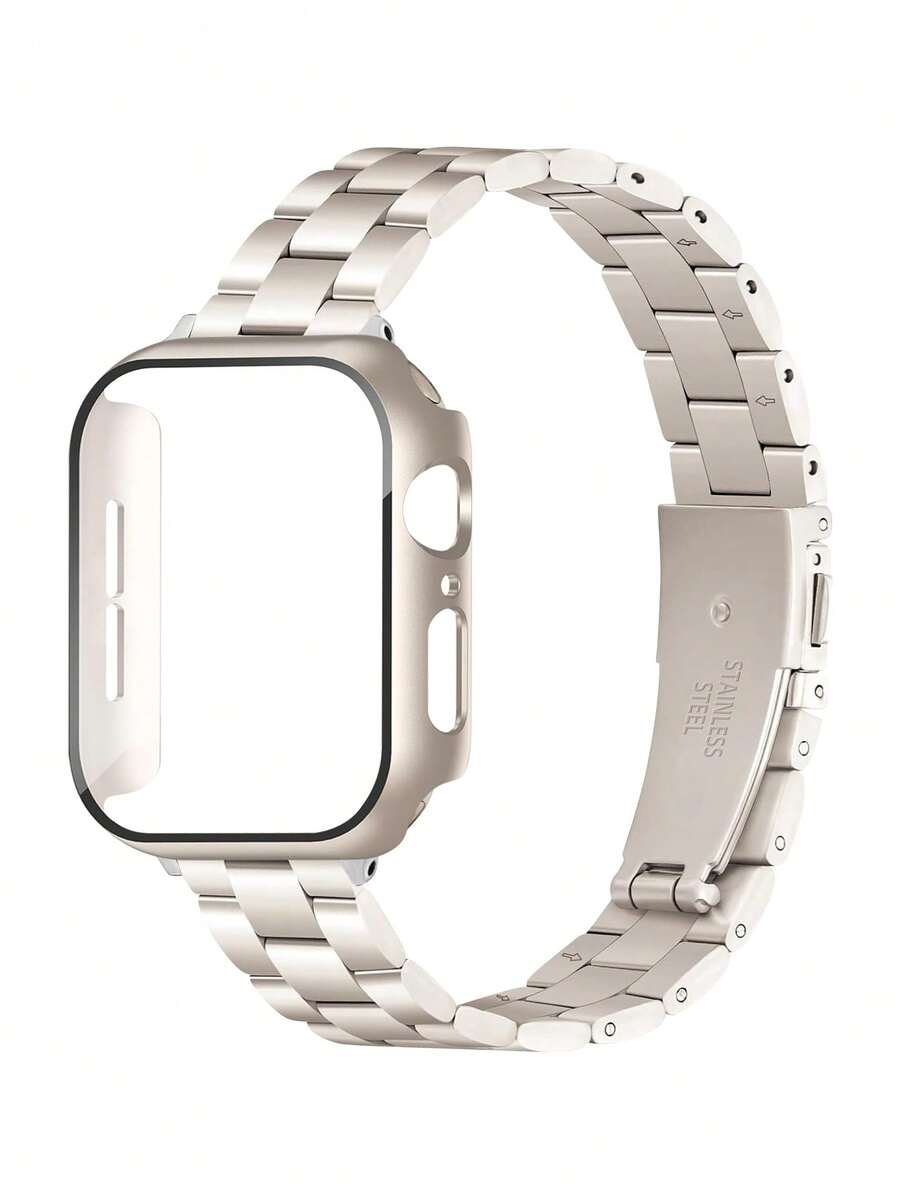 2条表带+手表保护壳套装，14毫米宽不锈钢可拆卸表带+PC硬质全保护表壳（含屏幕保护膜），兼容 Ultra 3/2/1/SE/S11/10/S9/8/7/6/5/4/3/2/1系列，尺寸38毫米、40毫米、41毫米、42毫米、44毫米、45毫米、49毫米