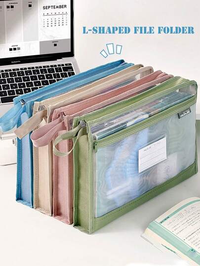 Porta-arquivos de Tela Tamanho A4 com Zíper Duplo - Bolsa de Armazenamento de Documentos Espaçosa e Portátil para Uso Educacional e Profissional