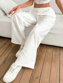 娇小款女士夏季极简波西米亚风度假休闲基础日常穿搭亚麻舒适低腰宽松裤，百搭女士阔腿休闲裤舒适柔软抽绳长裤，适合日常休闲度假穿搭，四季皆宜 白色春季 - 白色 - 查看 3
