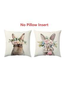 1/2/4pcs Easter Single-Sided Printed Decorative Cushion Cover With Cute Floral And Bunny Pattern, Measuring 17.7*17.7 Inches. Suitable For Easter Living Room Sofa And Bedroom Home Decor. Pillow Insert Not Included. - Multicolor - View 2