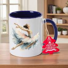 Ballet Dancer Print Ceramic Coffee Mug - 11oz (350ml) Hand Wash Only Durable Non-Slip Round Cup With Elegant Ballerina Design, Hot/Cold Drinks, Grandma,, Halloween, Thanksgiving - Reusable Coffee Cup Ballet L - 藏蓝色 - 查看 2