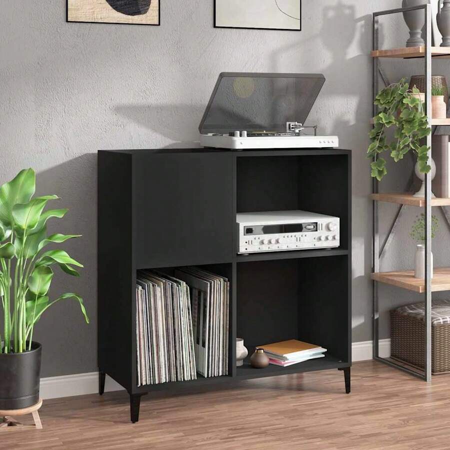 vidaXL Armoire à disques noir 84,5x38x89 cm ingénierie du bois - Noir - Voir 1