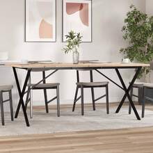 vidaXL X-förmiger Esstisch 180x90x75,5 cm, massives Kiefernholz, Stahl - Braun - Übersicht 1