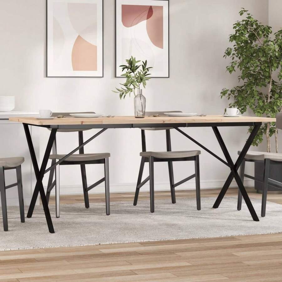 vidaXL X-förmiger Esstisch 180x90x75,5 cm, massives Kiefernholz, Stahl - Braun - Übersicht 1