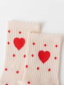 5 pares de calcetines de media pantorrilla con diseños de corazones y lunares, cómodos y transpirables para uso diario en pareja - Multicolor - Ver 8