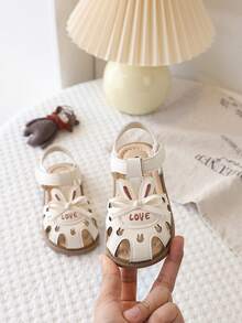 New Girls Toddler Sandals Cute Bow Hollow Flower Design Soft Non-Slip Sole Little Girl Children Shoes, Suitable For Summer - Beige - View 3