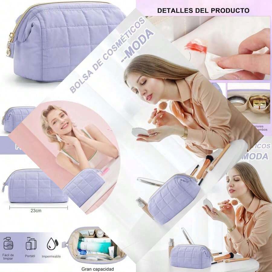 Travel Makeup Bag, Large Cosmetic Organizer, Waterproof Portable Toiletry Bag for Women (Purple) - como en la foto - Ver 1