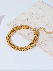 1pc Stainless Steel Heavy-Duty Hip Hop Punk Thick Chain Bracelet, Fashionable Street-Style Accessory - Yellow Gold - View 3