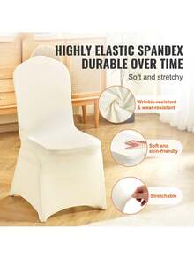 50Pcs To 150Pcs Spandex Chair Covers White Or Ivory Folding Kitchen Chairs Cover Universal Washable Slipcovers Protector Removable Chair Seat Covers For Wedding Party Dining Room Banquet Event - 象牙 - 查看 2