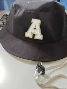 1顶婴儿/幼儿/儿童A-Z字母刺绣防晒渔夫帽，可调节男女通用户外休闲遮阳帽 - 黑色 - 查看 9