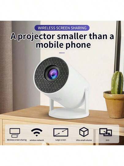 【内置APP】便携式全高清投影仪，180°旋转，支持2.4G无线连接，自动梯形校正，适用于智能手机/笔记本电脑，是家庭影院、观看电影和体育赛事的理想之选，也是完美的节日/生日礼物。不含电源适配器；仅包含数据线。