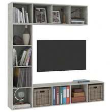vidaXL Tavolo da biblioteca/mobile TV 3 pz Grigio cemento 180x30x180 cm - Grigio - Visualizzare 3