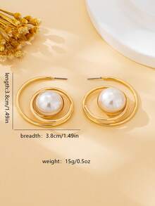 1对女士耳环，时尚镂空仿珍珠耳环，百搭饰品礼品，适合日常佩戴 - 金黃色 - 查看 5