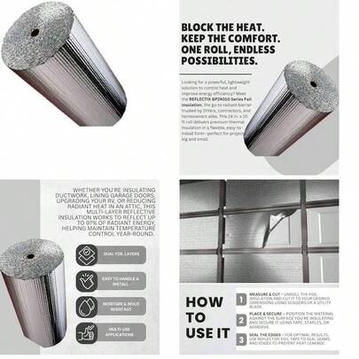 BP24010 Serie - Lámina de Aluminio para Aislamiento, Rollo 24 Pulgadas x 3 Metros, Reduce la Formación de Humedad, Sin Sustancias Dañinas, Fácil de Manejar