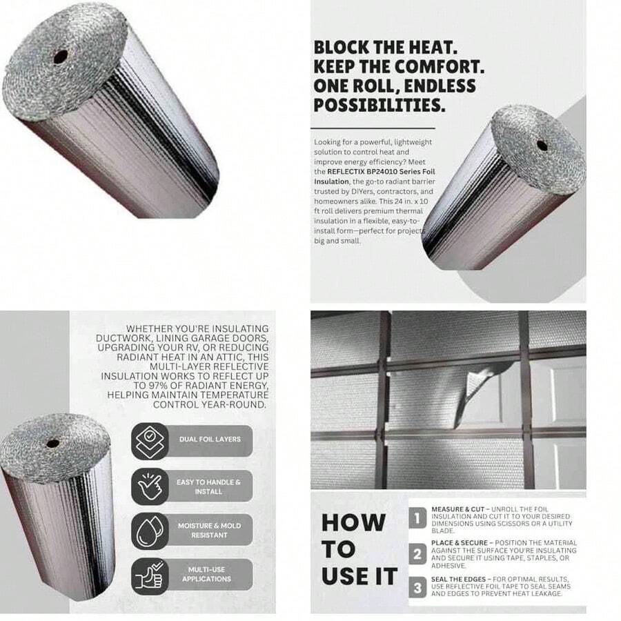 BP24010 Serie - Lámina de Aluminio para Aislamiento, Rollo 24 Pulgadas x 3 Metros, Reduce la Formación de Humedad, Sin Sustancias Dañinas, Fácil de Manejar - 24 pulgadas x 10 pies. - Ver 1