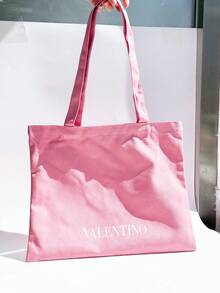 Valentino Black Handheld Makeup Bag/Pink Velvet & Canvas Tote Bag/Heart-Shaped Magnetic Closure Mirror - Velvet Canvas Bag - View 7