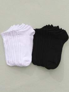 10 đôi tất cổ ngắn màu đen trắng trơn, kiểu dáng thường ngày, thoải mái và đa năng, thích hợp cho mùa xuân/hè. - Nhiều màu - Xem 8