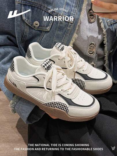 WARRIOR 1 Pair Women's Lace-Up Casual Sneakers, Fashion Versatile Lightweight Comfortable Outdoor Low-Top Leisure Shoes