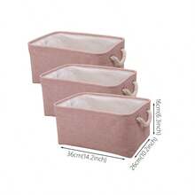 3sizes 1pc Pink Foldable Desktop Storage Basket With Large Capacity And Handle For Toys Organizer, Linen Fabric Storage Basket For Dirty Clothes,For Back To School - Pink - View 9
