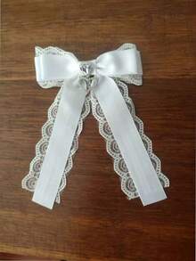 丝带蕾丝蝴蝶形水晶心形吊坠可爱甜美胸针适用于女士连衣裙/衬衫领装饰、学校配饰女士情人节