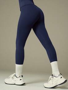 UONNOU Sporty Sculpting Loungewear Set | Stretchy Slim Fit Activewear - Navy Blue - View 8