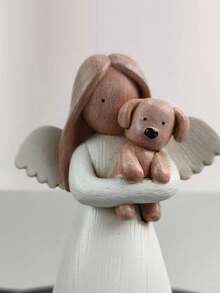 1pc Nursery Bedside Decor, Baby Themed Party Living Room Decoration Small Ornament, Bedroom Elegant Decoration Angel Hugging Puppy Craft, Baby Themed Event Tabletop Elegant Ornament - Multicolor - View 4