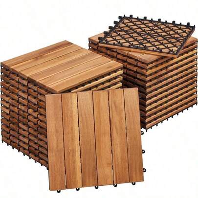 Costoffs Wood Flooring Tiles, 30*30cm Wood Interlocking Decking Tiles Flooring Tiles For Outdoor & Indoor, Wood Plastic Interlocking Flooring Tiles, DIY Furniture Deck Tiles, 27/54/108 Wood Flooring Tiles