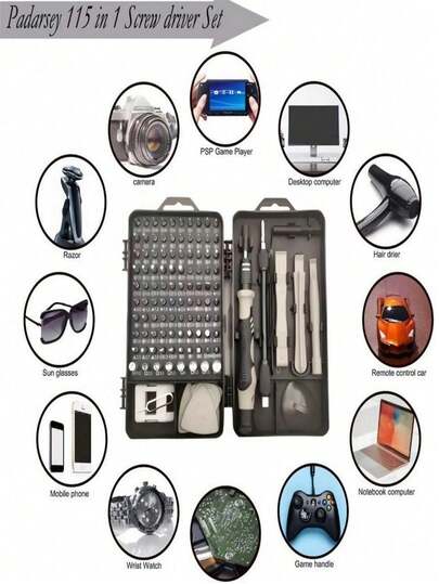 115合1精密螺丝刀套装 | 铬钒钢材质，耐磨、抗氧化、防腐蚀 | 适用于电脑、手机、手表、眼镜及电子产品