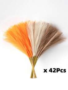 MEHELANY 42根人造藤条草，55厘米/21.65英寸，蓬松仿真花，米色、棕色、橙色，人造芦苇，仿蒲苇草，适合家居农舍装饰、波西米亚风格装饰、人造花蒲苇草装饰、花瓶填充物、房间装饰、婚礼中心装饰品 - 米咖橙 - 查看 10