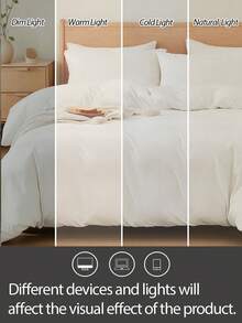 3pcs 100% Polyester Duvet Cover Set (1 Duvet Cover And 2 Pillow Shams), Modern Style Home Bedding Set, Suitable For All Seasons - White - View 4