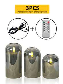 3 piezas de luces de velas sin llama recargables con temporizador y control remoto, velas LED recargables que no se derriten, color marfil, velas con llama cálida, adecuadas para el hogar, Halloween, Navidad, San Valentín, regalos, cumpleaños, bodas, fiestas, diferentes luces de ambiente para días festivos - Gris - con cable de carga - Ver 13