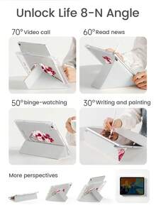 可爱卡通彩色花卉字母爱心双面亚克力透明水晶后盖，防震耐用，适用于iPad 7、8和10代（10.2英寸）。内置笔槽，支持睡眠/唤醒功能和多种折叠支架模式。是万圣节和新年礼物的理想之选。 - 彩色 - 查看 6