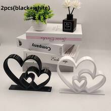 Heart-To-Heart Statue, Simple Black And White Design, Love-Themed Decorative Item, Bookshelf Decorative Sculpture, Desktop Decorative Item, Valentine's Day Gift, Gift-Giving, Home Decoration - 2件(黑色+白色) - 查看 12