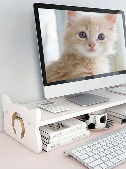1pc Desktop Computer Monitor Stand Riser, Office Desk Organizer Storage Shelf, Cute Kawaii Desk Pad Holder