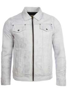 AVIATRIX Men's Real Leather Trucker Biker Jacket AGQ5 White - White - View 1